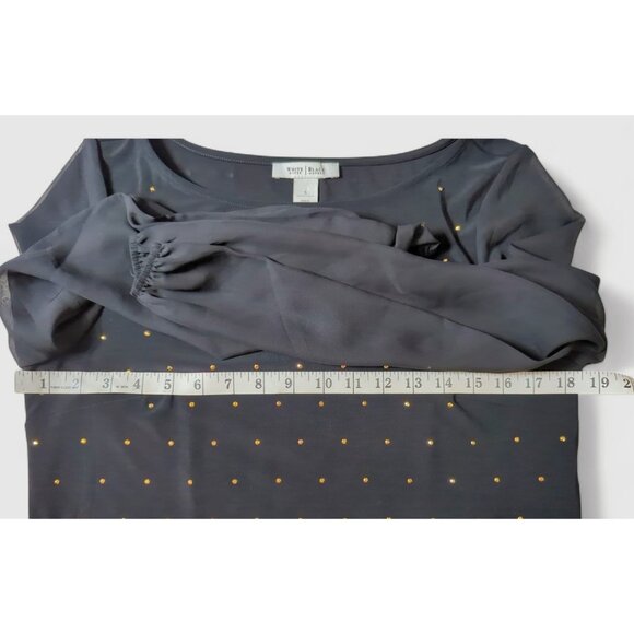 White House Black Market Women's‎ Black Midi Dress Gold Studs Sheer Long Sleeves - Picture 3 of 9